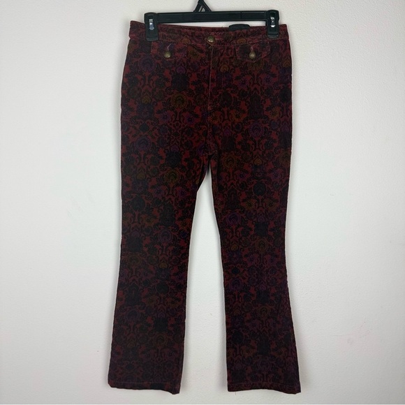 NWOT Free People Brocade Crop Flare Pants Red Multicolor Size 2 - Picture 3 of 12